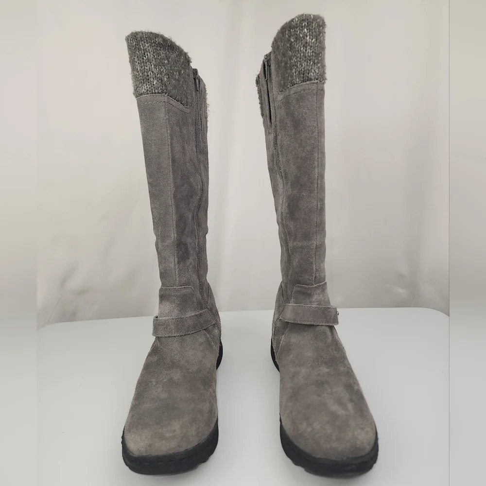 BareTraps Gray Sweater Cuff & Suede Faux Fur Lined Tall Boots 9 M Warm Winter
